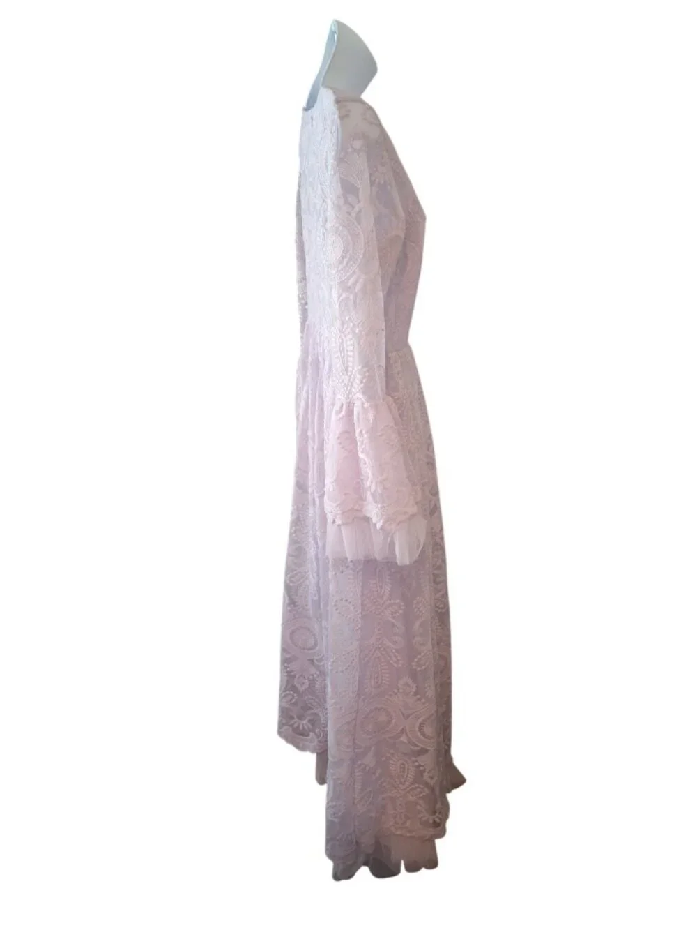 SHEIN Lavender Lace Maxi Dress S Embroidered Bell Sleeve Boho Romantic Formal